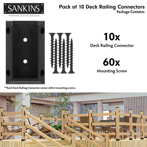 10 Pack Deck Railing Bracket Connectors For 2x4, Heavy Duty PP Plastic Black Railing Brackets with screws and outdoor installation.