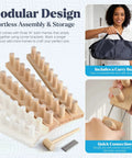 47 Inch Chunky Blanket Loom Adjustable Size For Thick Blankets And Scarves No Needles Required Beginner Friendly No Fuss Easy DIY Craft Kit Gift For Home Crafters And DIY Enthusiasts - modular wooden loom components shown with carry bag and assembly tools