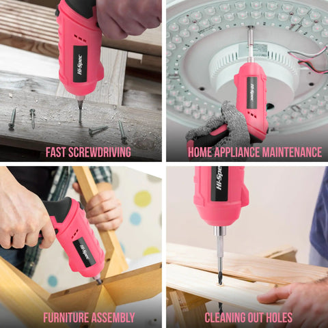 Slick 4V Usb Rechargeable Electric Screwdriver And 41 Piece Tool Kit With Swivel Handle And Bright Led For No Sweat Diy Repairs And Furniture Assembly Jobs Pink in action for fast screwdriving and appliance maintenance.