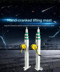 Heavy Duty Telescopic Aluminum Mast With Hand Winch Crank lifts lights and antennas, showcased against a night sky backdrop.