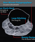 Disposable Beard Covers And Bouffant Beard Net 19 By 9 Inch White Lightweight Nonwoven Polypropylene With Stretchy Elastic Band