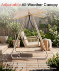 Outdoor Patio Swing Chair With Adjustable Canopy, Heavy Duty Triangular Frame, Single Seat Garden Hammock Swing in backyard