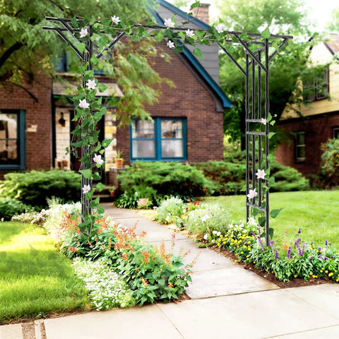 Extra Large Garden Arch Trellis With Flat Top Design in garden setting, 106.3 Inch L by 106.3 Inch H, for climbing vines