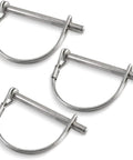 Rock Solid Stainless Steel PTO Round Shaft Locking Trailer Hitch Pin 1/4 Inch Diameter By 2 1/4 Inch Length Pack Of 3 showing three rust proof locking pins.