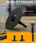 Five Piece Three Inch Cut Off Wheel Set With Quarter Inch Shaft Mandrel for die grinders and rotary tools, shown with dimensions.