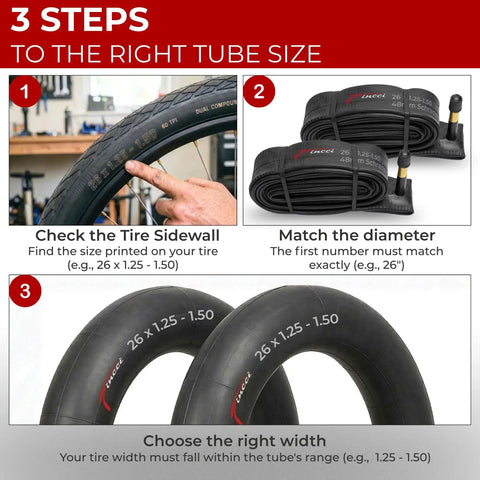 Steps to choose 26 Inch Bike Inner Tube 26x1.25 to 1.50 for mountain hybrid road bikes with 48mm Schrader valve selection guide