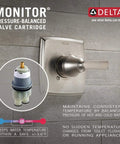 Trinsic 14 Series Chrome Shower Trim Kit, Single Function, Trim Only with Delta pressure-balanced valve displayed on wall.