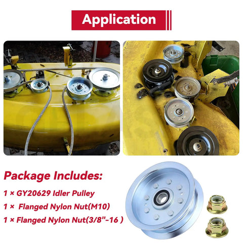 Heavy Duty Idler Pulley Replacement For John Deere And Cub Cadet Lawn Mowers Fits GY20629 on mower deck with accessories.