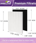 D480 Replacement Filter Kit For D480 Air Purifier With 2 True HEPA H13 Filters And 8 Carbon Pre Filters dimensions