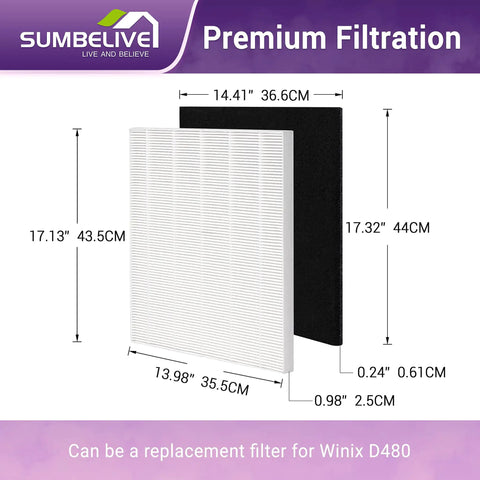 D480 Replacement Filter Kit For D480 Air Purifier With 2 True HEPA H13 Filters And 8 Carbon Pre Filters dimensions