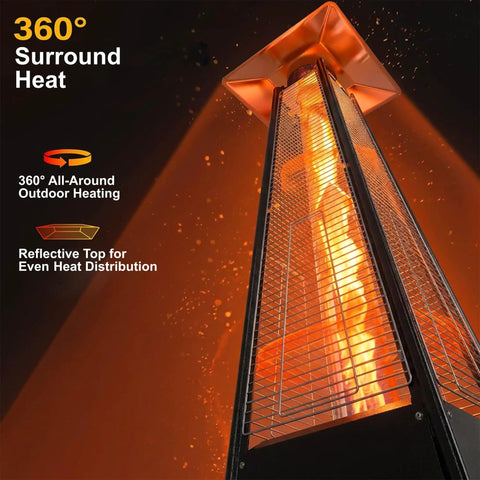 Propane Patio Heater With Reflector Shield And Wheels 40000 BTU Quartz Glass Tube Outdoor Heater with glowing tube