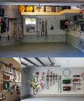 Top Tier Heavy Duty Steel Garage Hooks Wall Mounted Tool Storage Rack For Ladders Bikes And Yard Gear, organized garage tools and bikes.