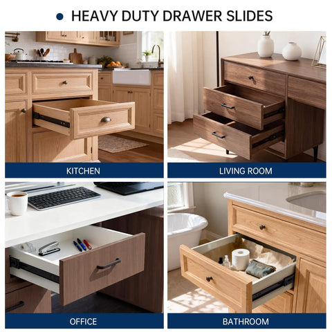 Heavy Duty Black Drawer Slides Providing Rock Solid Stability With Whisper Quiet Soft Close Runners Smooth Gliding Tracks For Kitchen Cabinets And Office Desks 22 Inch Five Pair Pack No Fuss Cabinet Hardware in kitchen and office environments.