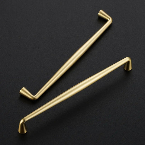 Top Shelf Brushed Gold Cabinet Handles Solid Zinc Alloy 7 1/2 Inch Center To Center 5 Pack displayed on a dark surface.