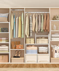 3 Pack Expandable Metal Closet Organizer Shelves Adjustable Stackable Wardrobe Storage Cubes For Clothes Shoes Pantry, neatly organized.