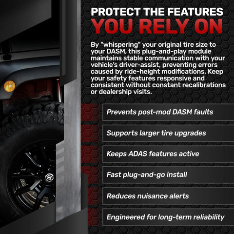 DASM Whisperer For Jeep Wrangler JL Wrangler 4XE Gladiator JT 2025 2026 module showcasing features and installation benefits.