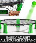 Roundnet Slammo Game Set For Backyard And Beach Fun with adjustable net and green legs, includes ball and video instructions.