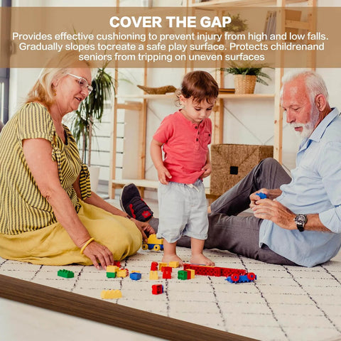 Family playing on carpet with Floor Transition Strip Vinyl Door Threshold Ramp Self Adhesive Carpet Edging Strip in living room