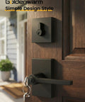Secure Your Curb Appeal For Keeps With This Tough As Nails Black Exterior Door Handle Pairing A Smooth Single Cylinder Deadbolt For Maximum Security Quick Install And Peace Of Mind on a wooden door.