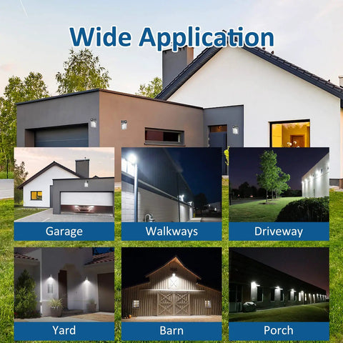 Applications of 4 Pack 30W LED Wall Pack Lights With Dusk To Dawn Sensor for garage, walkways, driveway, yard, barn, porch