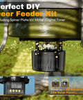 Diy Deer Feeder Kit With Digital Timer And Spinner Motor, showing a spinning plate with feed, 5.35x4.5 inches, suitable for outdoor use.
