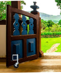 Smooth Rolling Heavy Duty Spring Loaded Gate Wheel With Automatic Telescopic Adjustment Cold Rolled Steel Replacement Caster on a wooden gate.