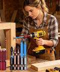 Real Quick Swap Angle Grinder To Drill Adapter Built Like A Tank From Cold Rolled Carbon Steel Featuring A Bulletproof Self Locking Chuck in use with drill.