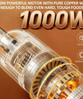 Heavy Duty Cordless Hand Blender 1000W Stick Mixer with Turbo Mode and 12 Speeds showing powerful motor detail.