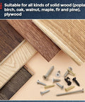 Assorted wood samples with 110-Piece Phillips Flat Head Wood Screws Kit, Self Tapping Countersunk Stainless Steel 304, White Head