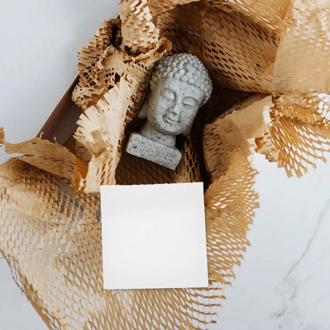 Top Shelf White Epe Foam Cushion Inserts 4 Pack Reusable Shipping Box Fillers with decorative buddha statue in packing material.