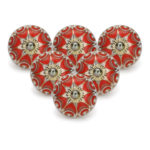 Sick Red Ceramic Cabinet Knobs Set for Fresh Kitchen and Dresser Upgrade. Vintage style drawer pulls in red, pack of six.