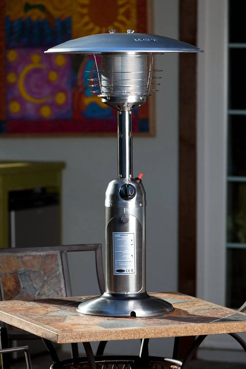 Front view of Portable Patio Tabletop Propane Heater 10000 BTU with Auto Shutoff Valve CSA Approved Stainless Steel Outdoor Heating