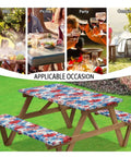 Floral Picnic Table And Bench Cover Set Windproof Dustproof And Washable Rectangle Tablecloths for Backyard Picnics on wooden table