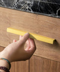 Hand pulling 12 Pack Light Brushed Brass Tilted Drawer Pulls for Cabinets, Solid Aluminum Alloy Finger Pull Handles, 12.6 Inch Length