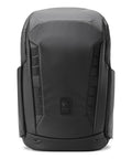 Front view of black Camera Pack 25L With Ladder And Two Small Camera Cubes For DSLR Gear, travel backpack for photography.