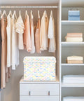 Rugged Foldable Storage Bin With Flip Top Lid And Sturdy Handles For Home Organization Bedroom Closet Collapsible Box crafted with durable 300D Oxford fabric in a colorful design.
