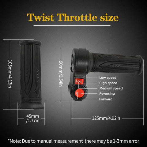 Electric Twist Throttle 12-72V Three Speed With Forward And Reverse, Fits 22mm Handlebars, Product Dimensions
