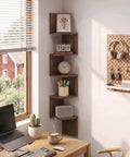 Total Game Changer Corner Wall Shelves Five Tier Floating Storage Rack With Trendy Zigzag Design Columbia Walnut Finish in modern room