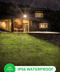 Beast Mode 400W LED Flood Light With 40000 Lumens 6000K Daylight White Outdoor IP65 Waterproof illuminating a house in rain