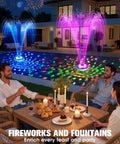 Two In One Floating Pool Fountain With Lights For Inground And Above Ground Pools, featuring LED underwater light show in use