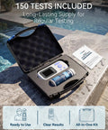 Hassle Free Digital Pool Water Test Kit With Instant Reader For Dead On Readings 7 In 1 Heavy Duty Analysis in a protective case.