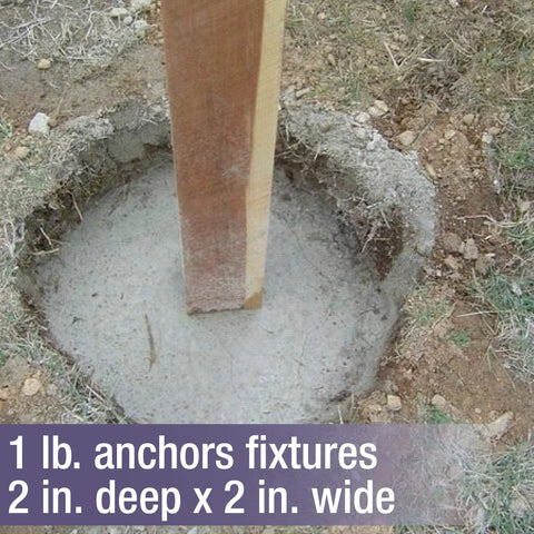Wooden post anchored in concrete using Instant Anchoring Cement Powder With Quick Setting Action Just Add Water High Strength.