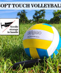 Soft touch volleyball on grass with needle storage in pump, related to 20 Foot Outdoor Portable Volleyball Net System With Adjustable Height And Bag Waterproof Mesh Easy Setup For Backyard Showdowns Durable Net And Poles In A Handy Carry Bag