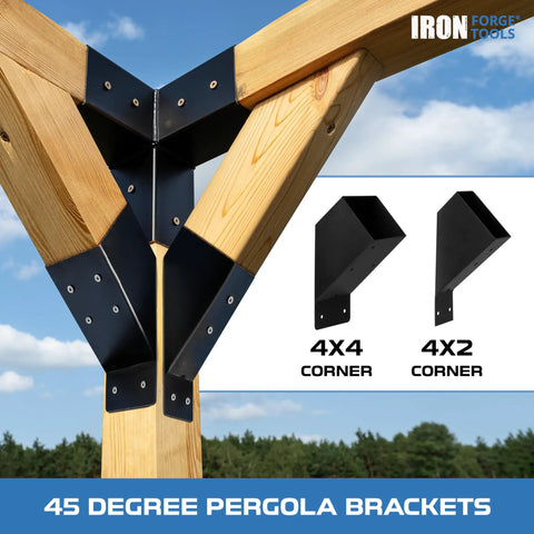 Heavy Duty 2x4 Pergola Brackets Kit Eight Pack Steel Corner Braces Powder Coated For No-Fuss DIY Installations, 45 Degree Angle Brackets And Hardware For Gazebo Roof Kits