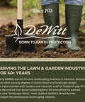 Gardener with shovel wearing boots, highlighting DeWitt's Down to Earth Protection since 1973