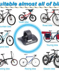 Diagram showing Alloy Bike Cable Guides Kit with 6 sets base and clip, compatible with various bikes: mountain, road, electric.
