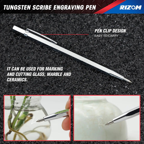 Tungsten Scribe Engraving Pen for marking and cutting glass, marble, and ceramics, featuring a handy clip design.