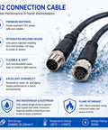 Built Like A Tank M12 8 Pin A Coded Male To Female Extension Cable Five Meter IP67 Waterproof Industrial Ethernet And Sensor Wire For PLC Automation And Robotics With Flame Resistant PVC Jacket, showing durable connectors.