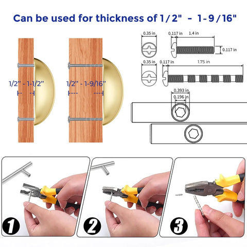 Installation guide for Top Tier Brushed Gold Drawer Pulls And Cabinet Cup Handles 3 Inch, showing dimensions and assembly steps.
