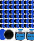 Top Shelf Heavy Duty Rubber Tire Patches 800 Count Bucket 42Mm Radial Repair Kit For Vehicles displayed with blue and black patches.